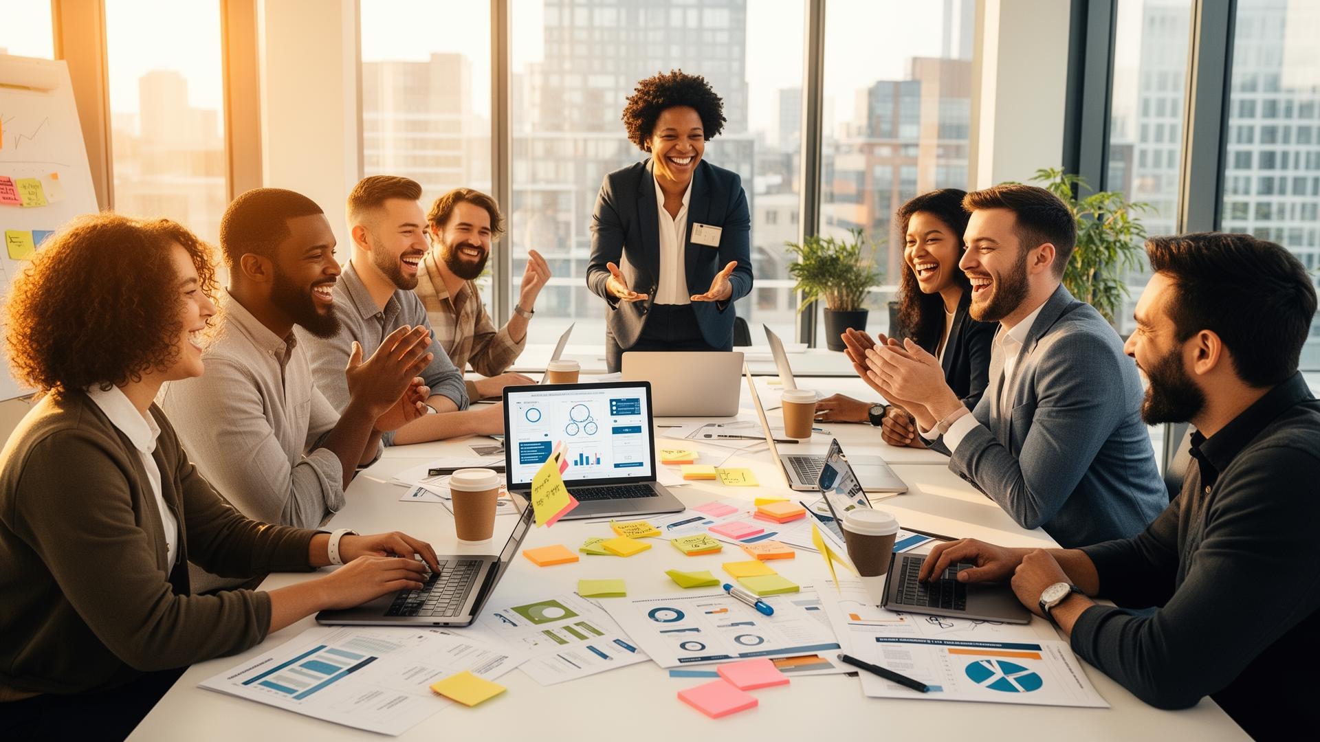 Startup founders and revenue leaders collaborating in a bright go-to-market workshop